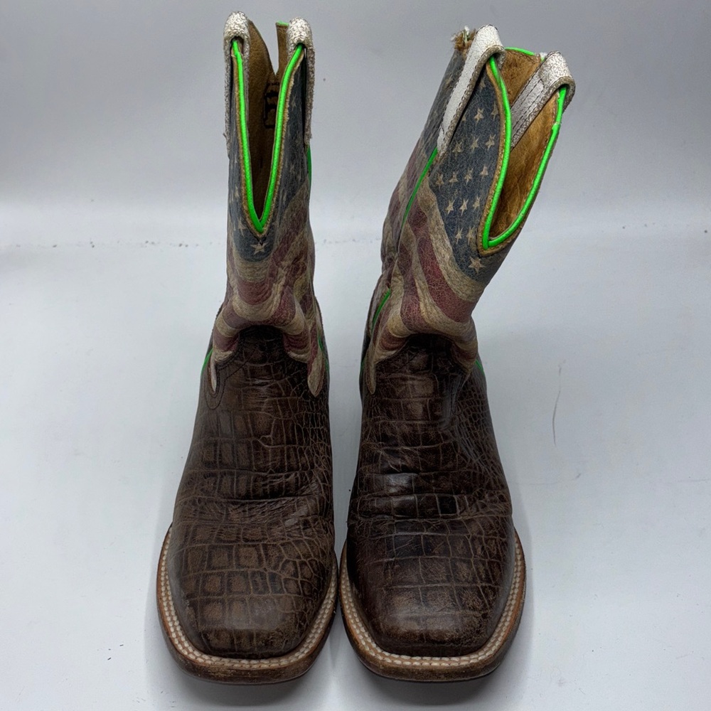 Roper Kids Size 3 Handmade Leather Western Cowboy Boots American Flag